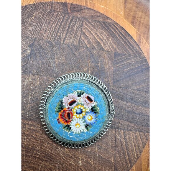 Vintage Micro Mosaic Flower Floral Pin Brooch Alpaca Italy - Picture 2 of 7